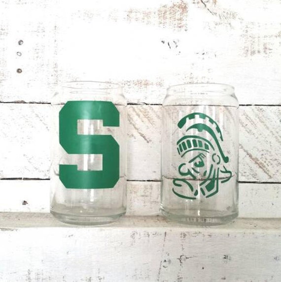 MSU Spartan Drinking Glass Can- MSU Collecter Glass-Officially Licensed Product #8115- College Dorm Student Fan Gift Graduation Gift