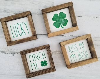 St. Patrick's Day Decor Collection - St. Patty's Decor - Mini Tiered Tray Wood Signs - Farmhouse Decor - Shamrock - Kiss Me - Lucky - Pinch