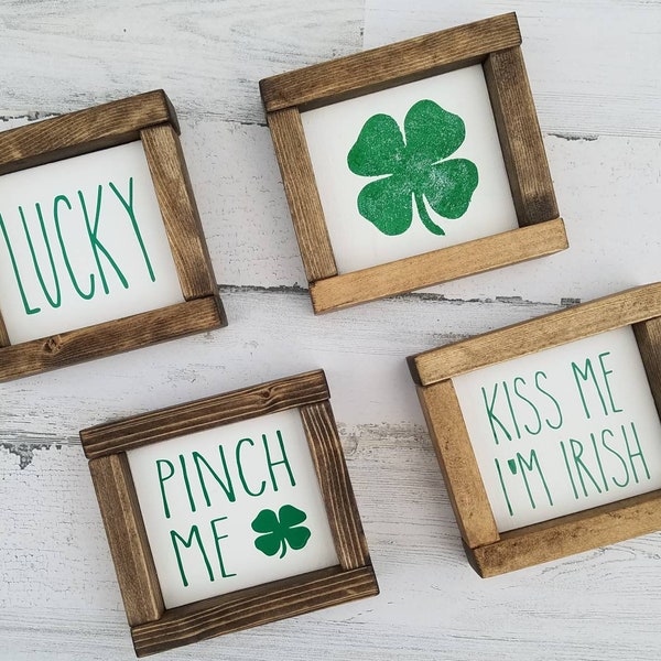 St. Patrick's Day Decor Collection - St. Patty's Decor - Mini Tiered Tray Wood Signs - Farmhouse Decor - Shamrock - Kiss Me - Lucky - Pinch