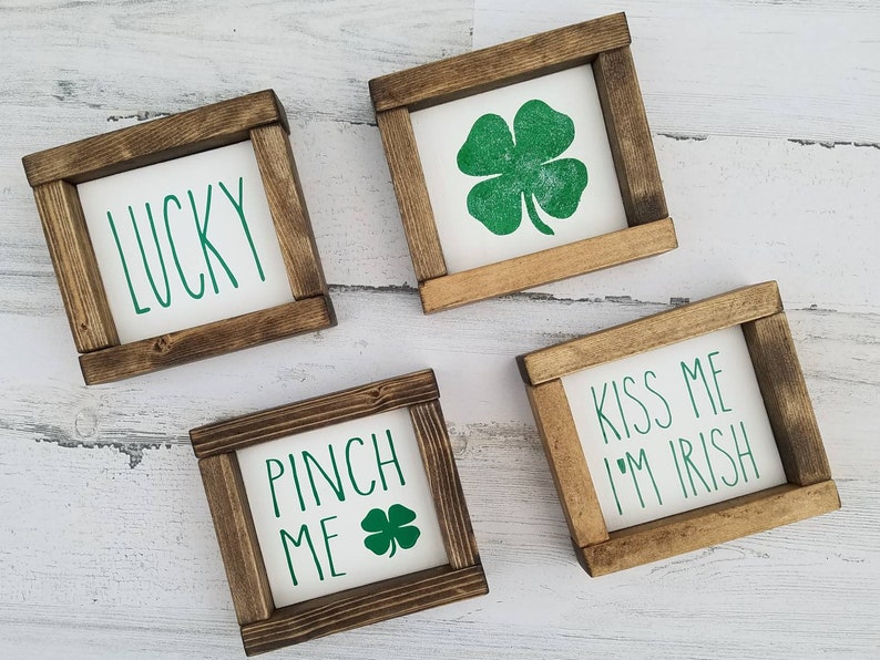 St. Patrick's Day Decor Collection St. Patty's Decor Mini Tiered Tray Wood Signs Farmhouse Decor Shamrock Kiss Me Lucky Pinch image 1