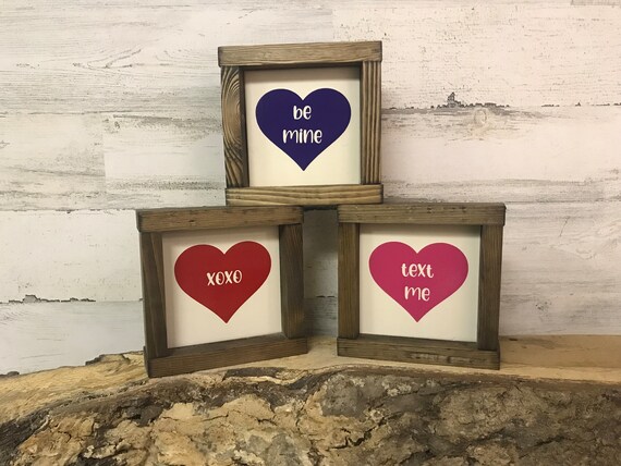 Conversation Hearts Candy Signs - Valentine's Day Decor - tiered tray - love - hugs - kisses - xoxo -  mini wood framed sign - coffee bar