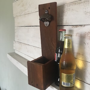 Wood Bottle Opener-Wall Mounted Bottle Opener-Bottle Cap Catcher-Gifts For Him-Man Cave-Custom-Personalize image 1