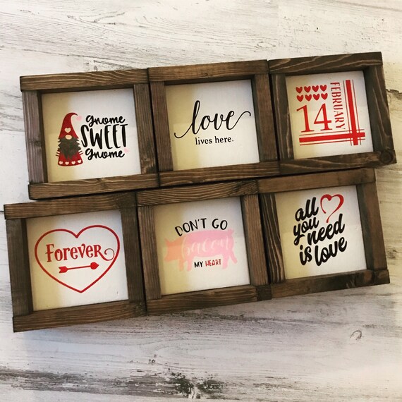 Valentine's Day Decor Collection - tiered tray - love - hugs - kisses - xoxo - rae Dunn decor - mini wood framed sign - coffee bar signs