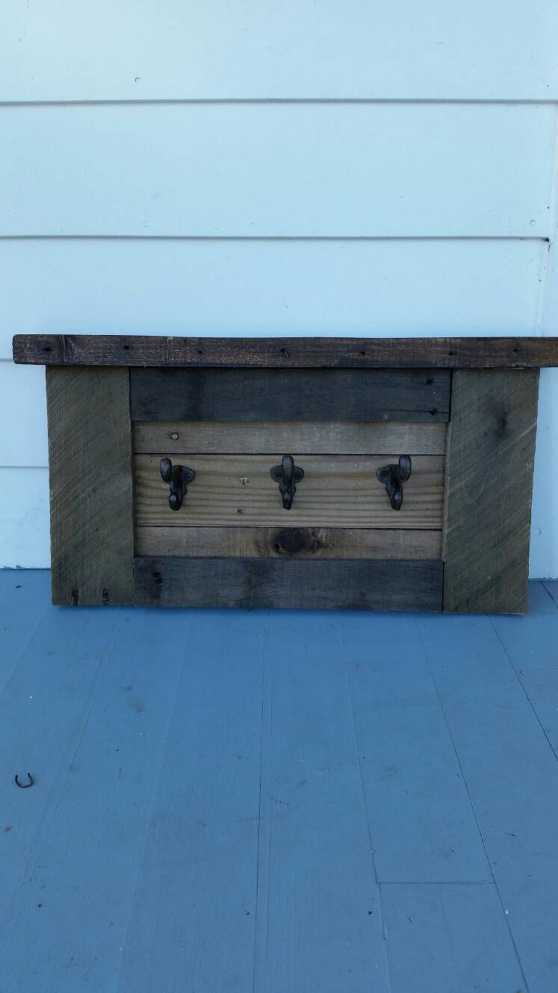 Rustic wood pallet coat rack for entryway