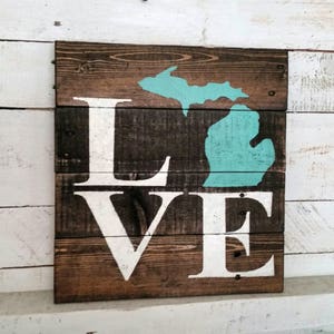 Michigan LOVE Wooden Sign