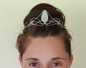 Australian Made bridal Moonstone wedding crown, ballet tiara, princess hair decor for wedding, unique, celtic elven accessory crystal point