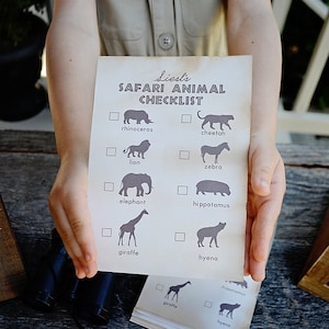 Modern Safari Party - Animal Safari Checklist - 5&quot;x7&quot; INSTANT DOWNLOAD PDF Printable, Safari Expedition, Scavenger Hunt,