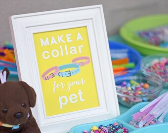Puppy Kitten Birthday Party 5"x7" INSTANT DOWNLOAD Printable Digital File Make a Collar for your Pet Sign, Craft Table Cat, Dog Bow Wow Meow