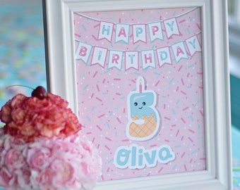 Custom Happy Birthday Sign w/ Name and Age, Printable PDF Ice Cream Sprinkle Party, 8x10, Kawaii, Sweet Treats, Summer Birthday, Popsicle