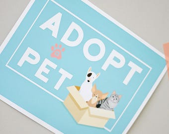 Puppy Kitten Birthday Party 8"x10" INSTANT DOWNLOAD Printable Digital File Adopt a Pet, Party Favor Sign Goody Bag Cat, Dog, Bow Wow Meow