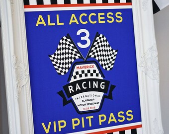 Race Car Party, CUSTOM All Access VIP Pit Pass 16" x 20" Printable PDF Party Signage, Checkered Flag Racing Party Start Your Engines!