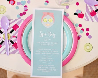 Spa Party Printable- Spa Food Menu, EDITABLE INSTANT DOWNLOAD Home Girls Spa Day, Mommy/Daughter Spa Day, Pdf