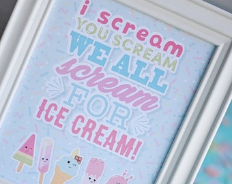 Ice Cream Sprinkle Party, I Scream, You Scream Printable PDF Sign, 8x10, Instant Download, Sweet Treats Girl, Summer Birthday, Popsicle