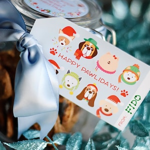 Dog Holiday Gift Tags - INSTANT DOWNLOAD PDF,  Dog Tags Printable, Puppy Christmas Gift Giving, Holidays, Happy Pawlidays, Woof, Dog Treats