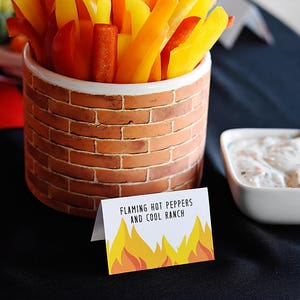 Fire Truck Party Tent Style EDITABLE food name place cards 4 designs You Print Printable PDF Instant Download buffet table, firefighter