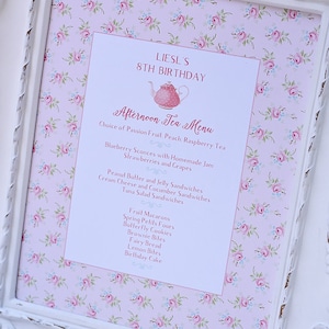 Tee Party Par-TEA Liberty Print Floral Essen Menü 20x10 BENUTZERDEFINIERTE PDF Druckbare digitale Datei Mädchen, Baby Shower, Braut, Geburtstag, High Afternoon