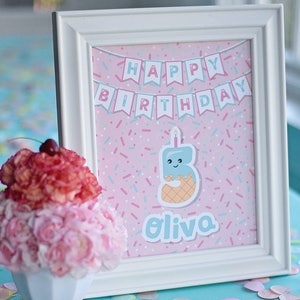 Custom Happy Birthday Sign w/ Name and Age, Printable PDF Ice Cream Sprinkle Party, 8x10, Kawaii, Sweet Treats, Summer Birthday, Popsicle image 1