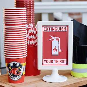 Extinguish Your Thirst, 4x6 Printable PDF Instant Download Sign for drink station, Fire Truck Party, fireman, firefighter birthday, engine image 1