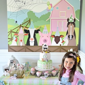 Cake Table Backdrop Charlotte's Web Party "Custom Name and Age" Dessert Party Table Background - DIGITAL DOWNLOAD 36" x 48" PDF, Wilbur