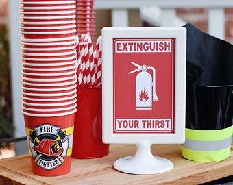 Extinguish Your Thirst, 4"x6" Printable PDF Instant Download Sign for drink station, Fire Truck Party, fireman, firefighter birthday, engine