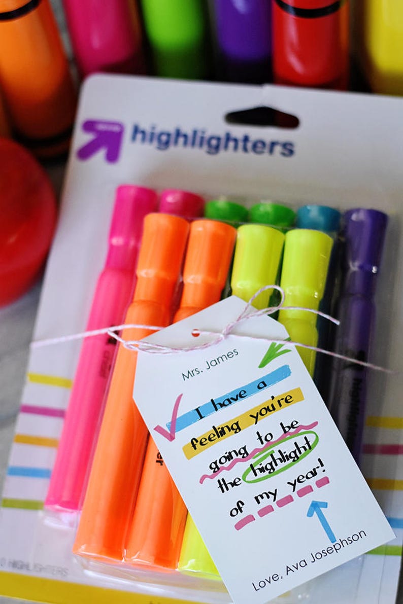 Teacher Highlighter Bright Editable PDF Gift Tag Instant