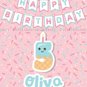 Custom Happy Birthday Sign w/ Name and Age, Printable PDF Ice Cream Sprinkle Party, 8x10, Kawaii, Sweet Treats, Summer Birthday, Popsicle image 5