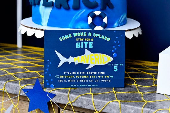 Shark Party 5x7 Digital Printable PDF Invitation, Boy Party, Baby Shark, Birthday Invite, Take a Bite, You Print, Swim on Over, Fintastic Il_570xn