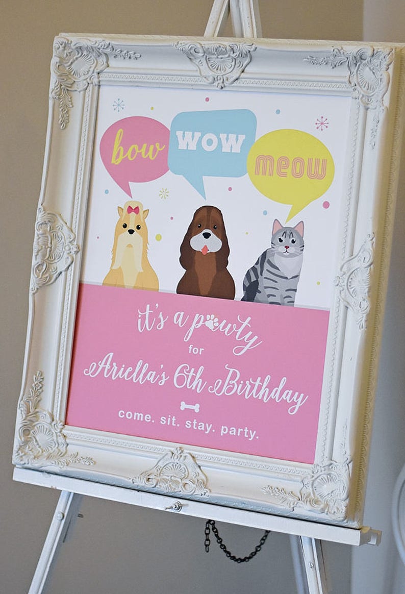 Puppy Kitten Birthday Party 8x10 INSTANT DOWNLOAD Printable Digital File Adopt a Pet, Party Favor Sign Goody Bag Cat, Dog, Bow Wow Meow image 6