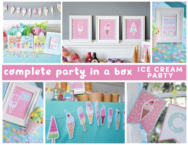 Printable Digital Sweet Treats Ice Cream Complete Party Kit Package Kawaii Summer Popsicle Birthday Sundae Bar You Print Party in a Box