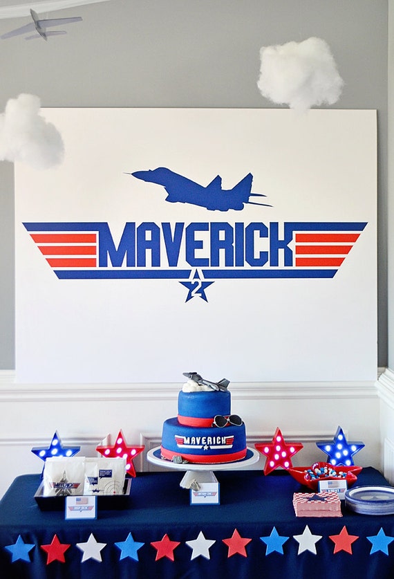 Top Gun Party "Custom Name" Cake Table Backdrop, Dessert Party Table Background - DIGITAL DOWNLOAD 36" x 48" PDF, Instant Download, Maverick Il_570xn