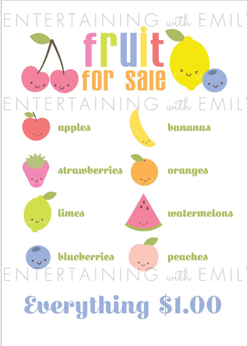 Tutti Frutti Party 5x7 Fruit Stand Prices Instant Etsy
