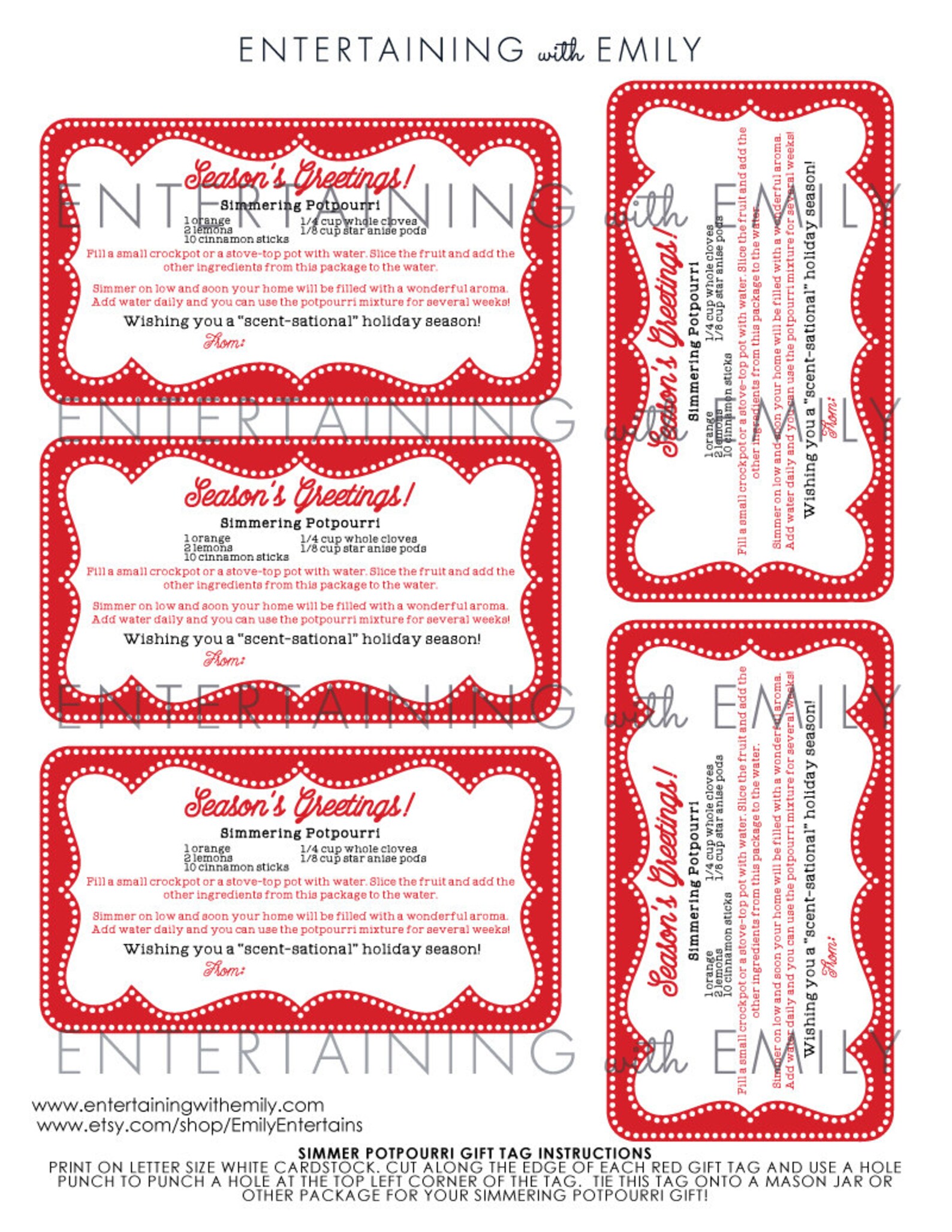Simmering Potpourri Gift Tags INSTANT DOWNLOAD PDF Hostess Etsy