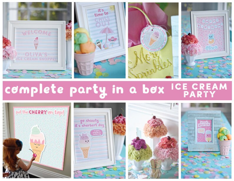 Printable Digital Sweet Treats Ice Cream Complete Party Kit Package Kawaii Summer Popsicle Birthday Sundae Bar You Print Party in a Box