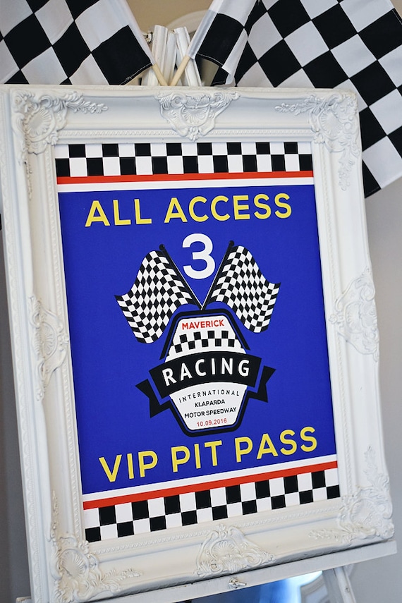 Race Car Party, CUSTOM All Access VIP Pit Pass 16" x 20" Printable PDF Party Signage, Checkered Flag Racing Party Start Your Engines! Il_570xn