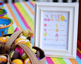 Tutti Frutti Party 5"x7" Fruit Stand Prices Instant PRINTABLE Download, PDF Fruity, Kawaii Fruit, Watermelon, Apple, Peach, Fruit for Sale