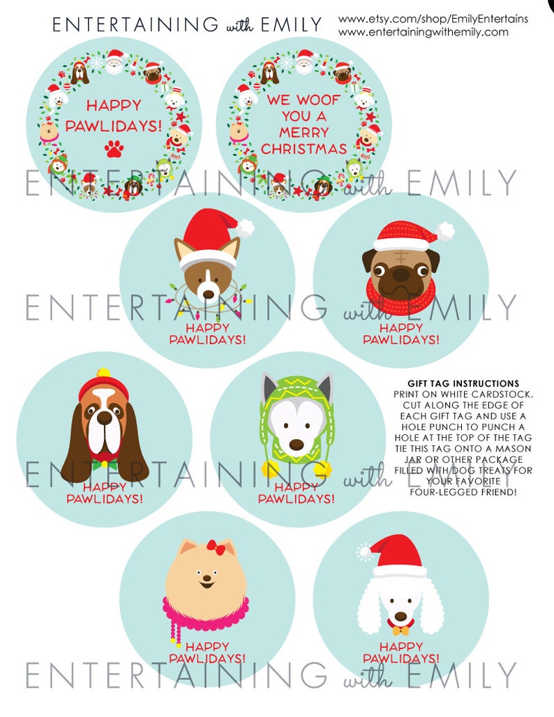 Dog Holiday Gift Tags INSTANT DOWNLOAD PDF, Dog Tags Printable, Puppy Christmas Gift Giving, Holidays, Happy Pawlidays, Woof, Dog Treats image 5