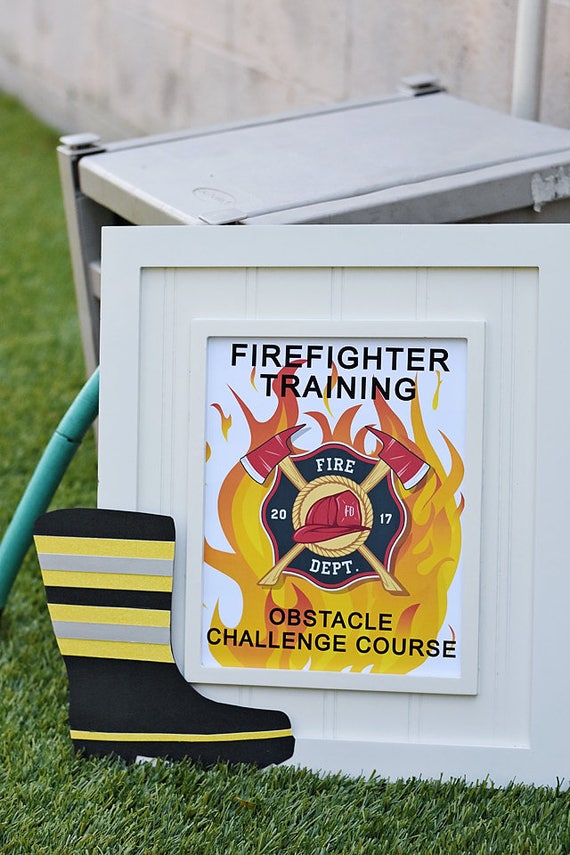 Firefighter Training Obstacle Challenge Course 8x10 PDF Printable file INSTANT DOWNLOAD Fire Truck Party, Party Signage, Kid Activity, fire Il_570xn