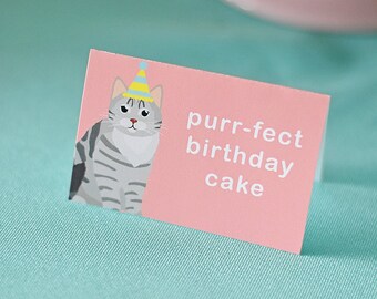 Puppy Kitten Birthday Party Place cards INSTANT DOWNLOAD Editable Printable Digital File, Food Name Cards, 4 designs Cat, Dog, Bow Wow Meow