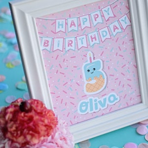 Custom Happy Birthday Sign w/ Name and Age, Printable PDF Ice Cream Sprinkle Party, 8x10, Kawaii, Sweet Treats, Summer Birthday, Popsicle image 2