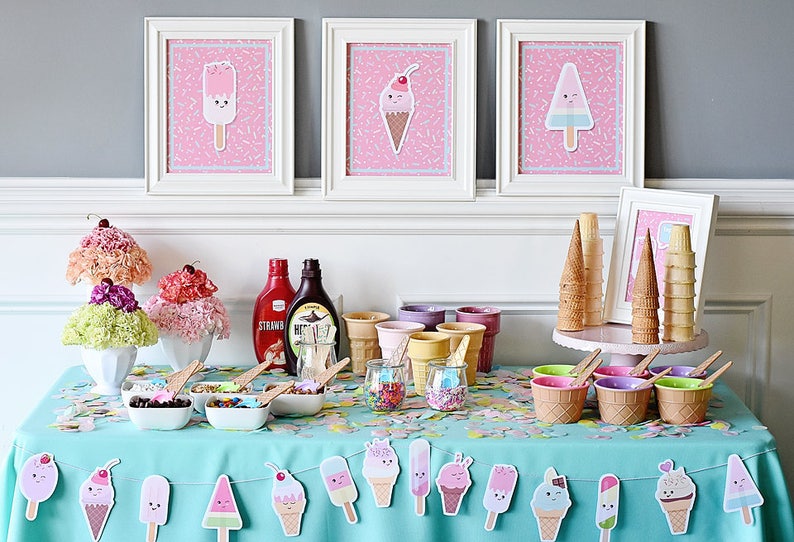 Printable Digital Sweet Treats Ice Cream Complete Party Kit Package Kawaii Summer Popsicle Birthday Sundae Bar You Print Party in a Box