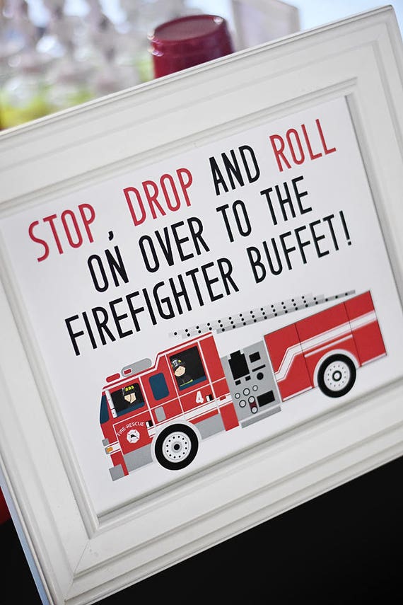 Stop Drop and Roll on Over to the Firefighter Buffet 8x10 PDF Printable file INSTANT DOWNLOAD Fire Truck Party, Food Table Sign, fireman Il_570xn