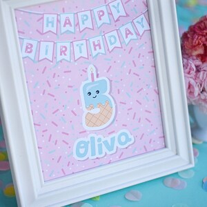 Custom Happy Birthday Sign w/ Name and Age, Printable PDF Ice Cream Sprinkle Party, 8x10, Kawaii, Sweet Treats, Summer Birthday, Popsicle image 4