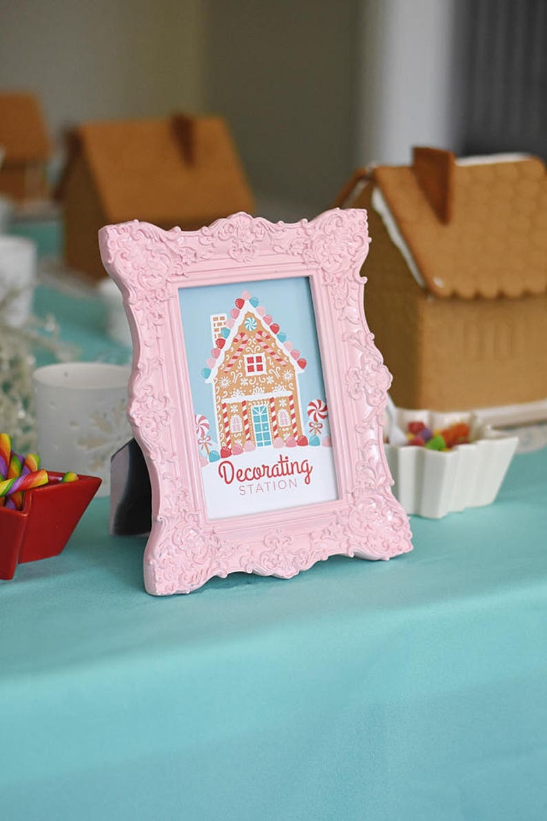 Gingerbread House Decorating Party Decorating Station 4x6 Instant Download Printable PDF Sign, Holiday Kids, Christmas, Winter, Candy, Sweet image 1