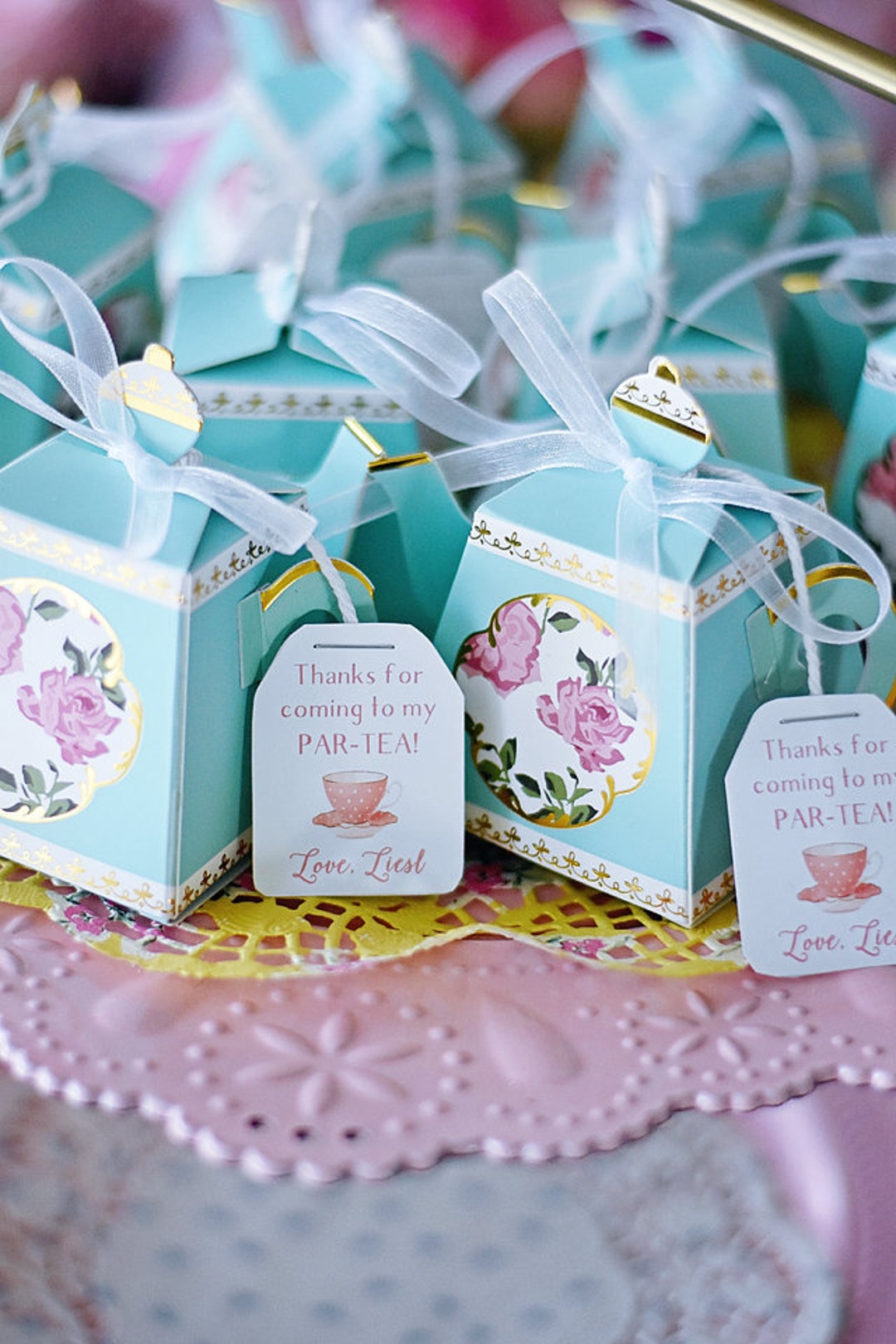 Tea Party Favor Bags - Stesha Party - bag box, birthday girl, garden tea  party