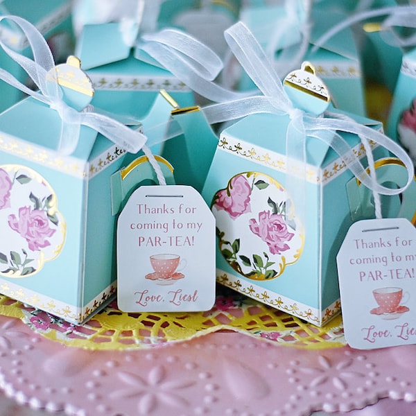 Tea Party Par-TEA Bolsa de té realista Gracias Etiquetas PDF Impreso Digital Personalizado Baby Shower, Novia, Cumpleaños, Favor, Goody Bag Tag