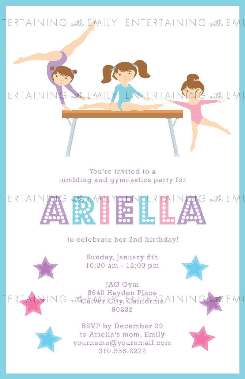 Gymnastics Party Invitation CUSTOM Printable PDF A9 Size PDF Etsy
