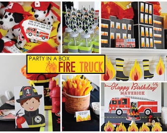 Fire Truck Firefighter "Printable Party in a Box", Complete Party Kit, Fire Hose, Hydrant PDF Fireman, Boy Birthday, Kid Sound Alarm Blaze