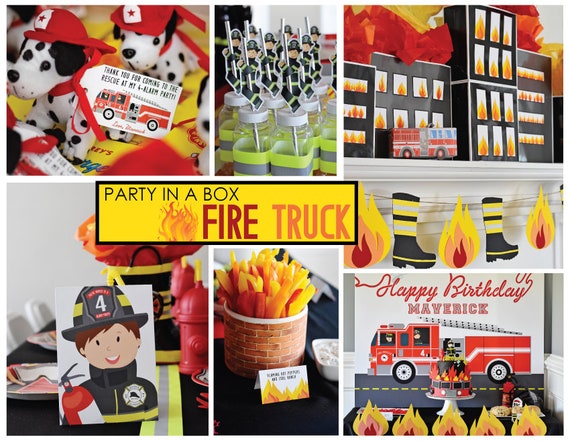 Fire Truck Firefighter "Printable Party in a Box", Complete Party Kit, Fire Hose, Hydrant PDF Fireman, Boy Birthday, Kid Sound Alarm Blaze Il_570xn