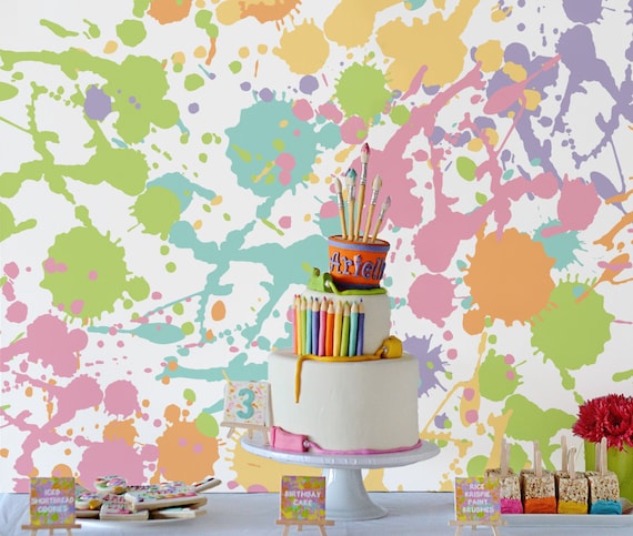 Art Party Paint Splats Backdrop, Cake Table, Dessert Table Background, 36" x 48" PRINTABLE PDF Instant Download, Paint Drip, Artist, Canvas Il_570xn