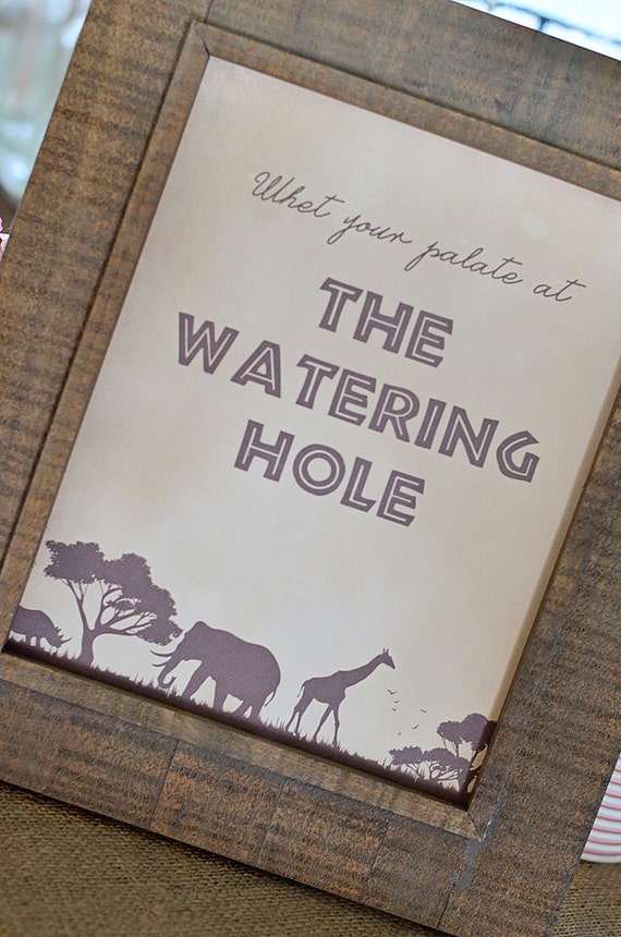 Modern Safari Party - Whet Your Palate at the Watering Hole - 8"x10" INSTANT DOWNLOAD PDF Printable, Safari Expedition, Buffet Table Sign Il_570xn